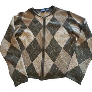 Vtg Tailor B Moss Cardigan Sz Small Green Wool Angora Argyle Preppy Academia 90s